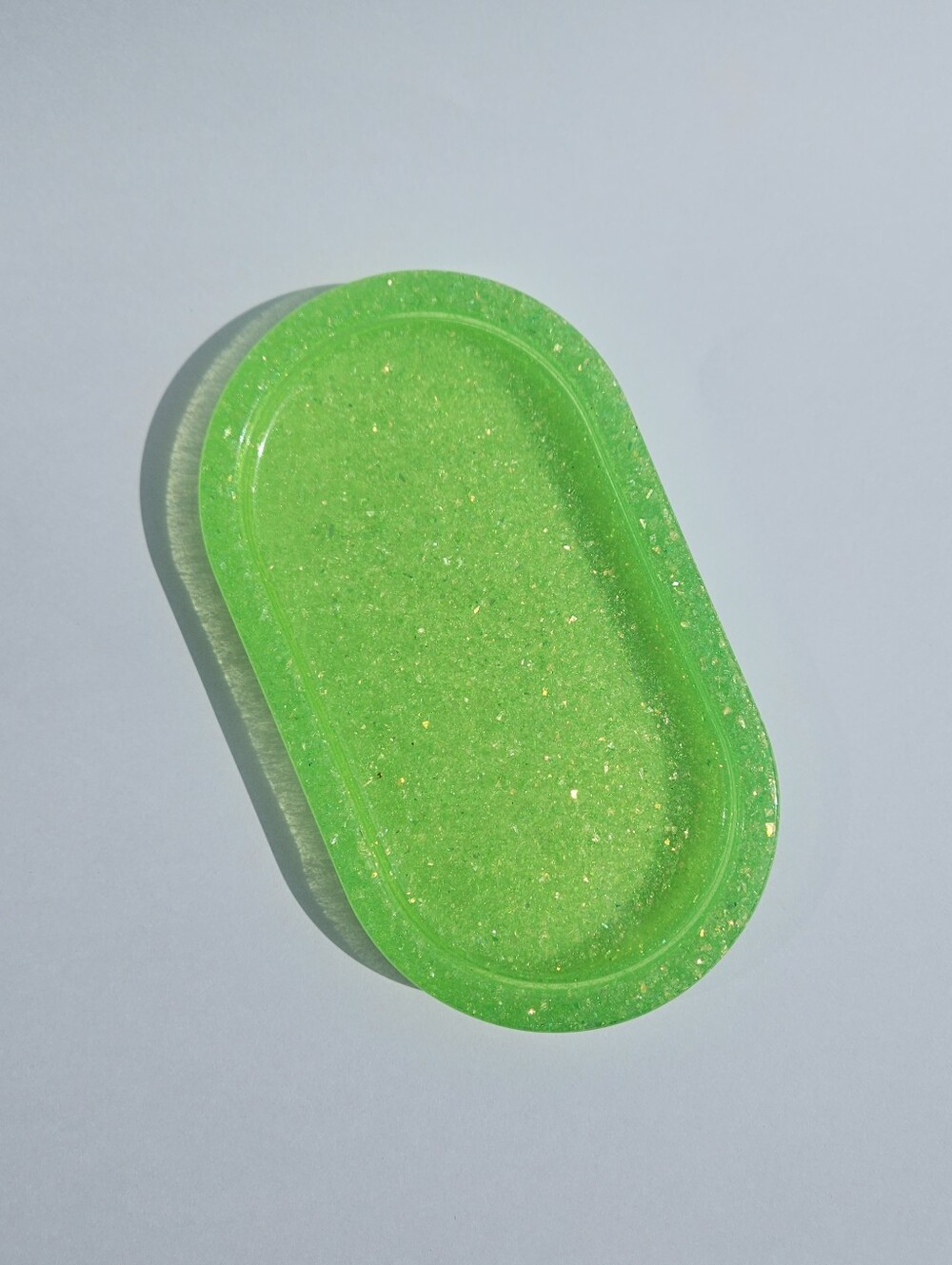 Handmade Neon Green Resin Trinket Tray Uranium Glitter Decor Jewelry Storage